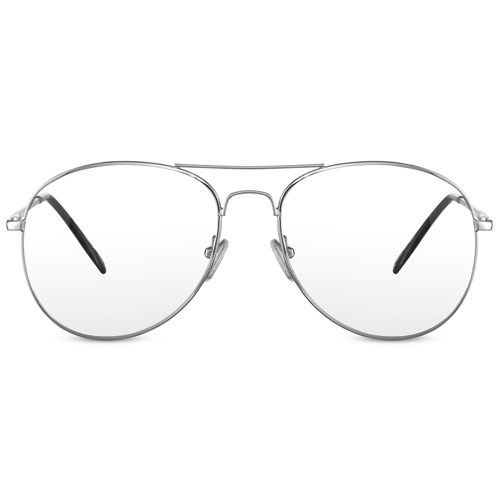 Glasögon med silverbåge och transparent lins