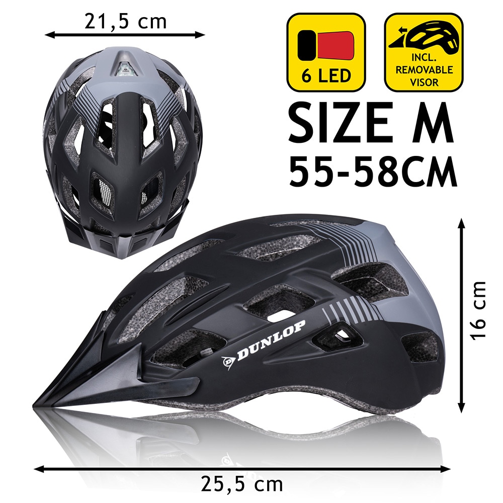 Dunlop Cykelhjälm med LED 55-58cm