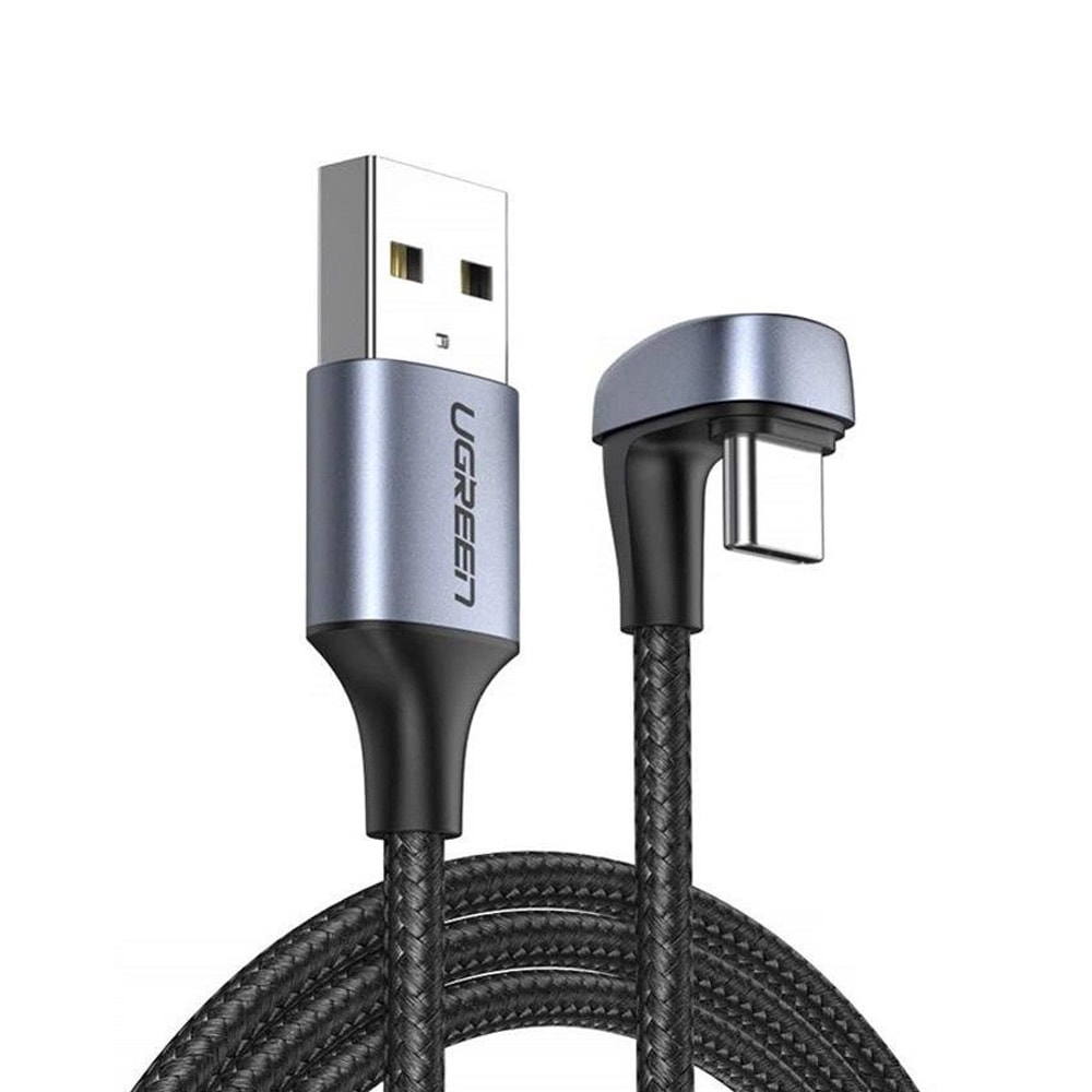 Ugrön USB-kabel med vinklad USB-C för snabbladdning 3A 18W 1m
