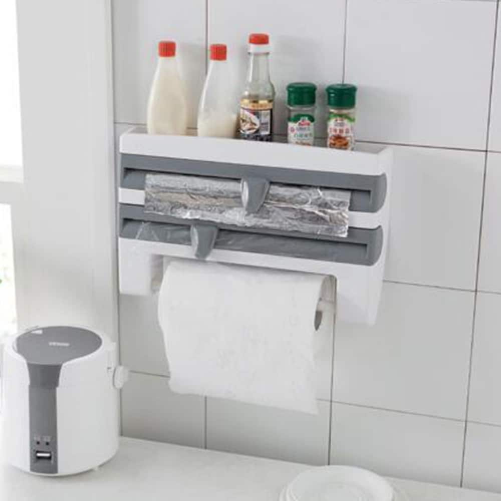 Vägghållare för plastfolie / aluminiumfolie & hushållspapper Vit/Grå