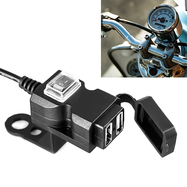 Vattentät Dubbel USB-port till motorcykel 5V 1A/2,1A