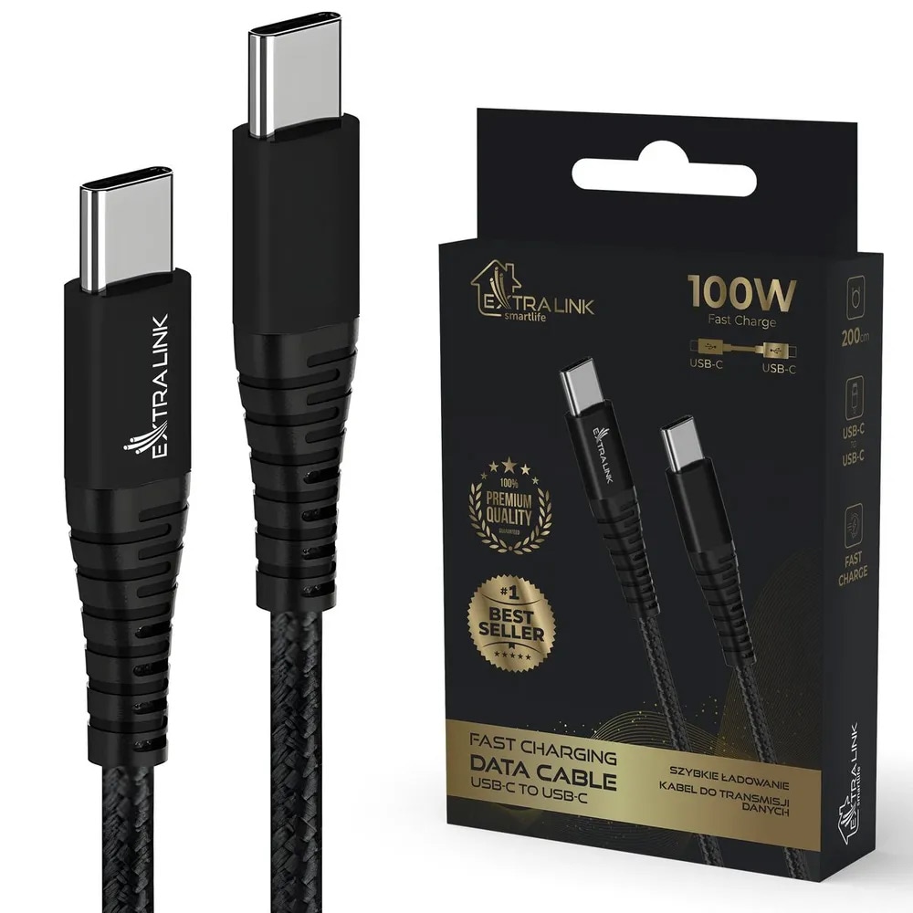 Extralink Smart Life USB-C-Kabel 100W 5A 2m - Svart