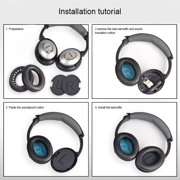 Mjuka öronkuddar till Bose QC2 / QC15 / AE2 / QC25 / QC35 - Svart
