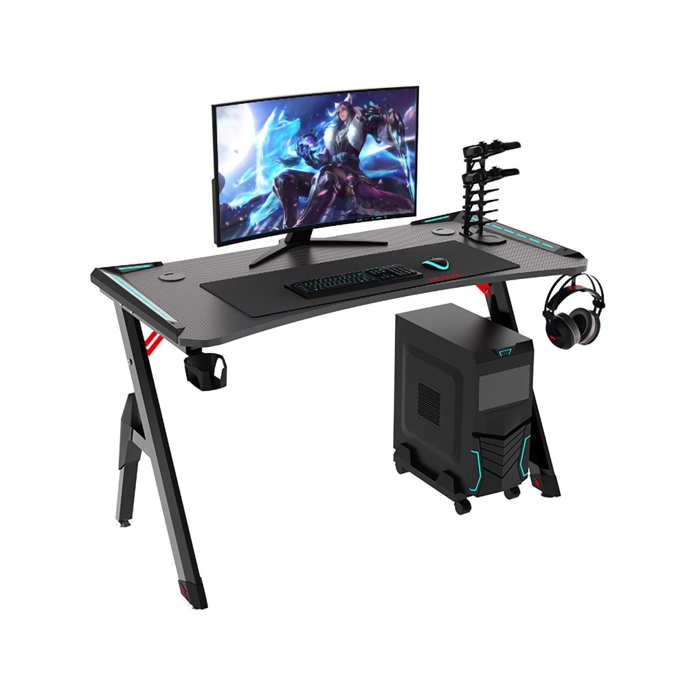 Gamingbord 140x60 cm / skrivbord för gaming / RGB-bord / datorbord med kolfibertextur