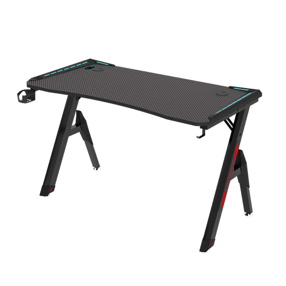 Gamingbord 140x60 cm / skrivbord för gaming / RGB-bord / datorbord med kolfibertextur