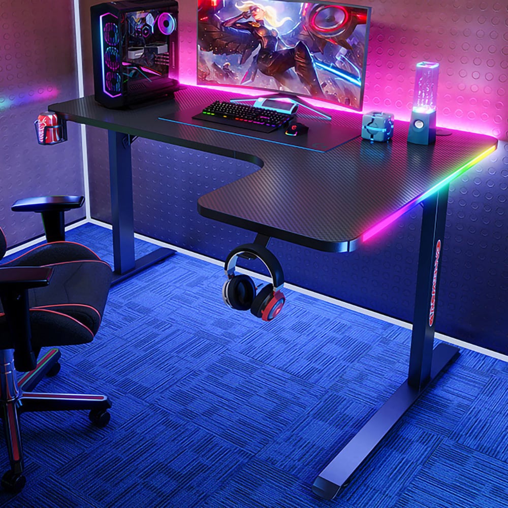 Vänstersvängt Gamingbord med kolfibertextur - Svart