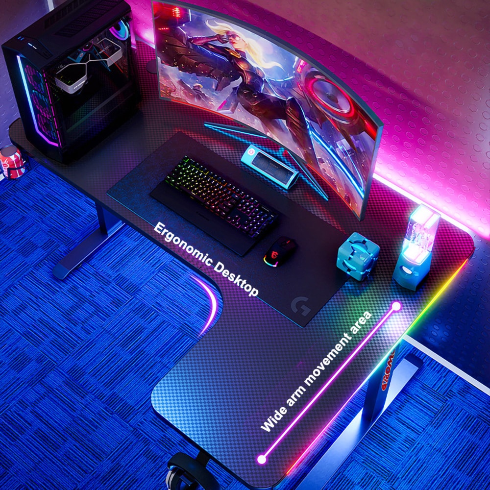 Vänstersvängt Gamingbord med kolfibertextur - Svart
