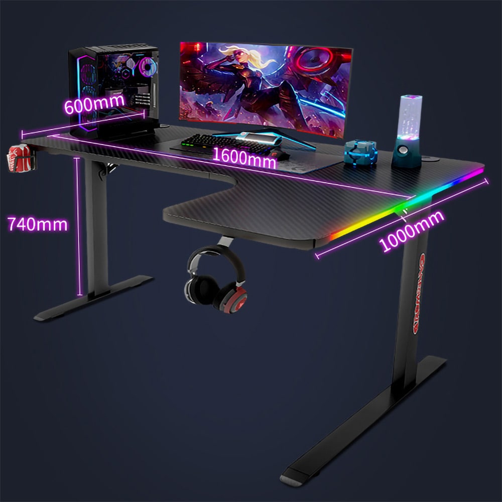 Vänstersvängt Gamingbord med kolfibertextur - Svart