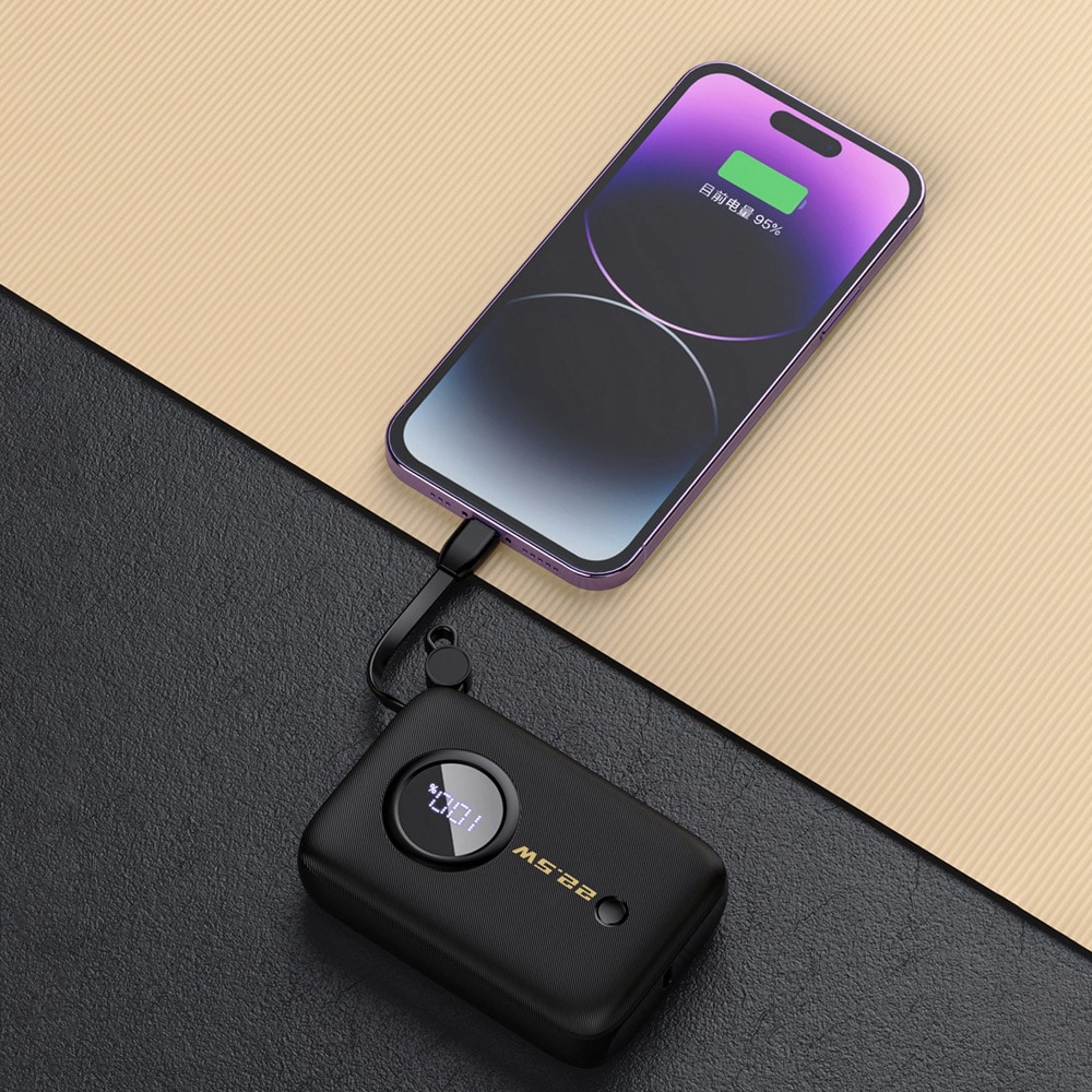 Powerbank 10000mAh med USB-C- och Lightningkabel