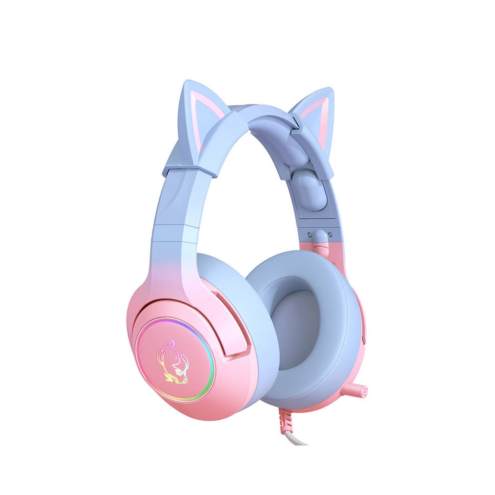 Onikuma gamingheadset RGB med kattöron och justerbar mikrofon - Rosa/Blå
