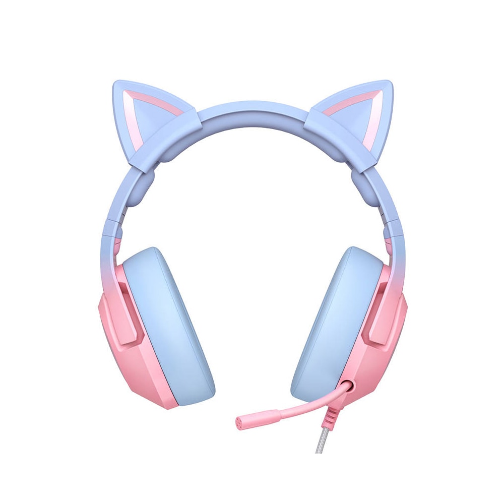 Onikuma gamingheadset RGB med kattöron och justerbar mikrofon - Rosa/Blå