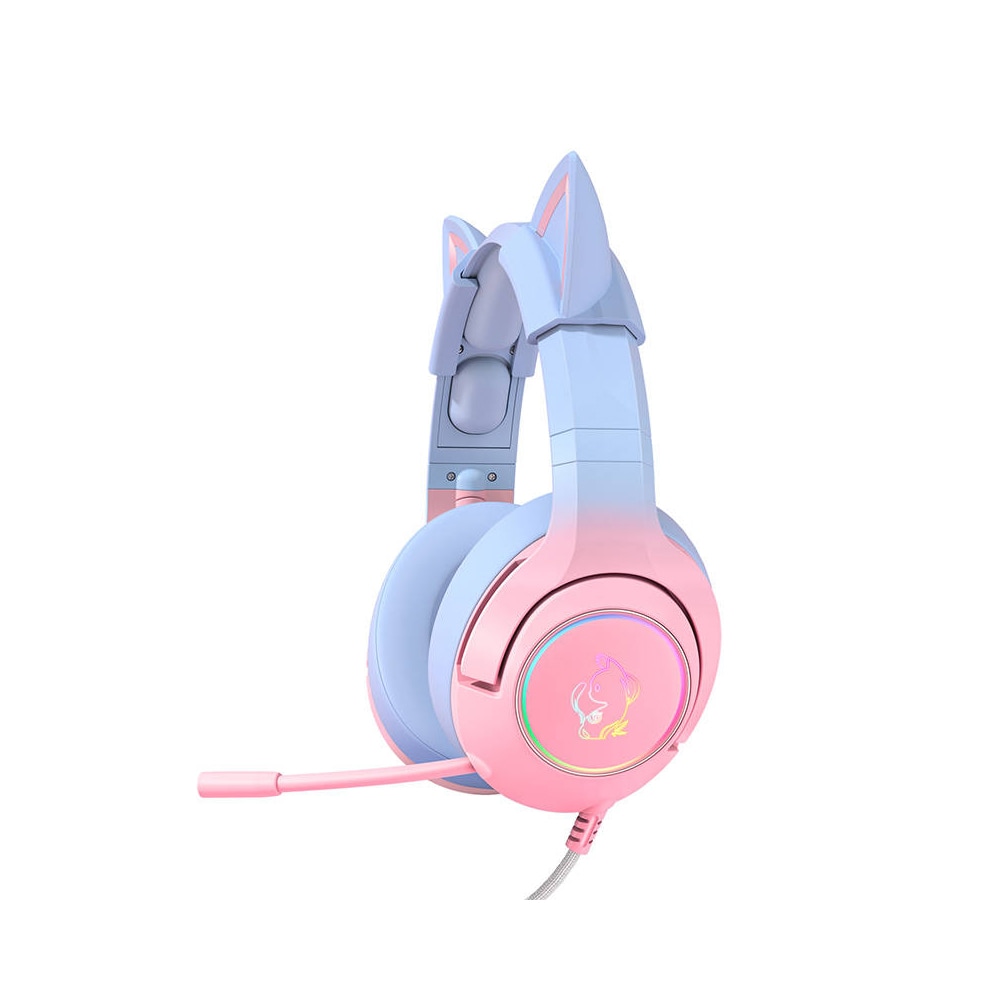 Onikuma gamingheadset RGB med kattöron och justerbar mikrofon - Rosa/Blå