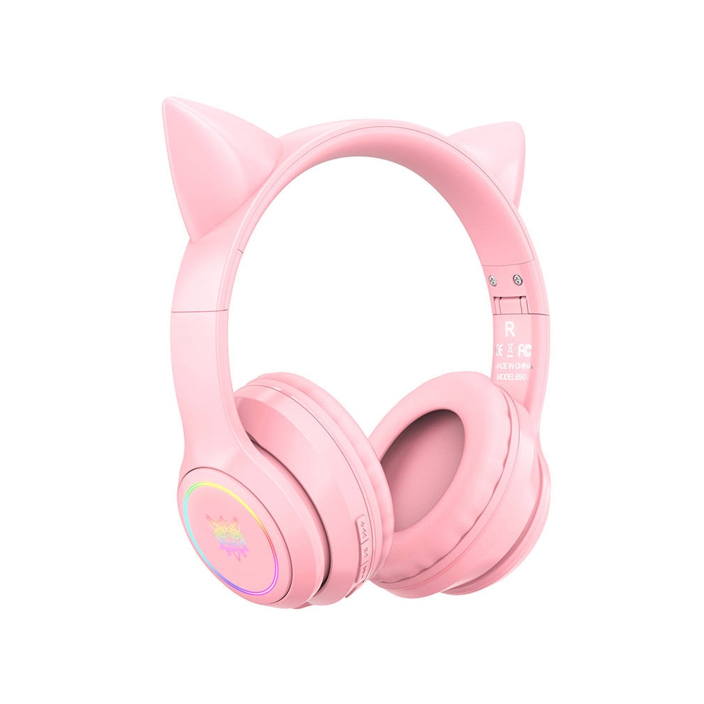 Onikuma B90 trådlösa hörlurar med kattöron och LED - rosa