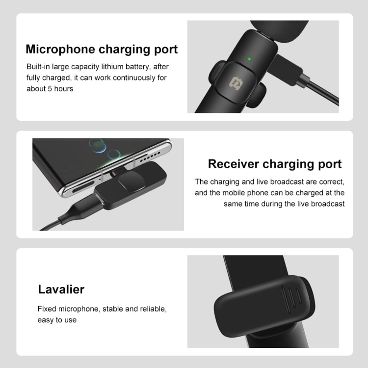 Puluz Trådlösa Lavalier Mikrofoner med USB-C-mottagare