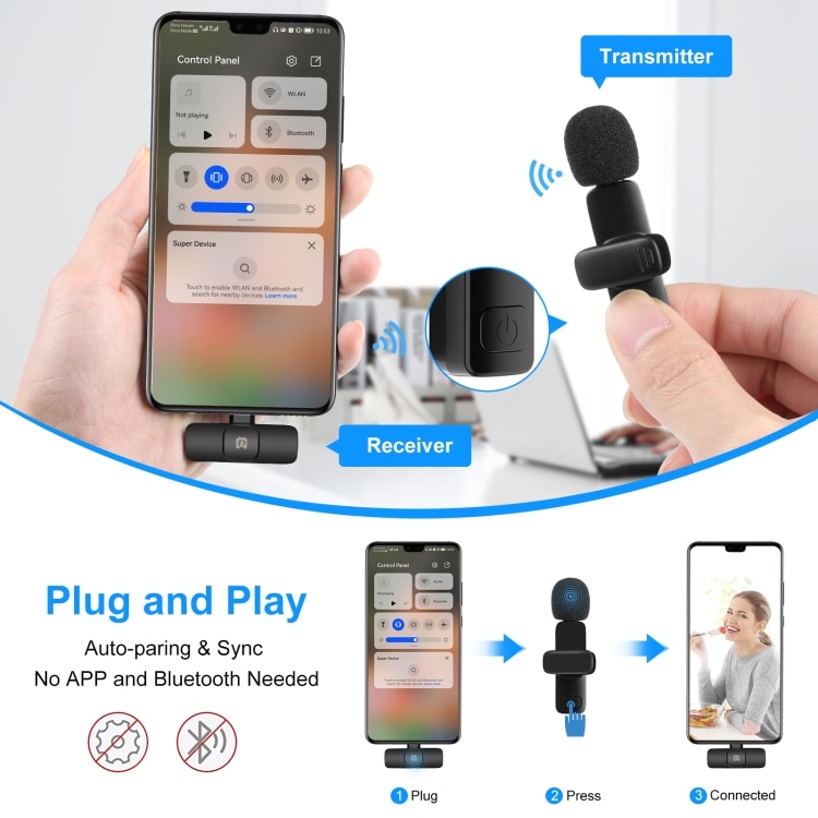 Puluz Trådlösa Lavalier Mikrofoner med USB-C-mottagare