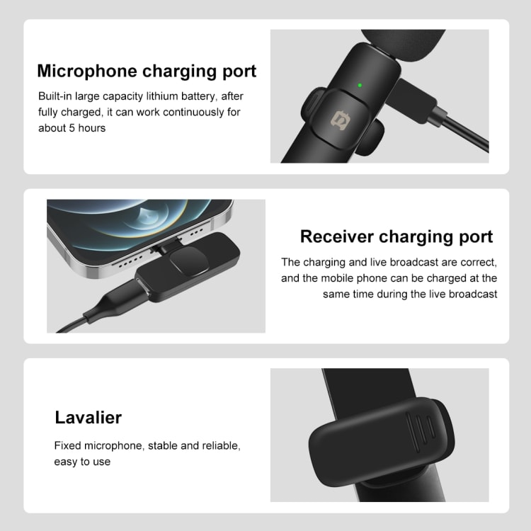 Puluz trådlösa lavalier mikrofoner med lightning-mottagare och brusreducering
