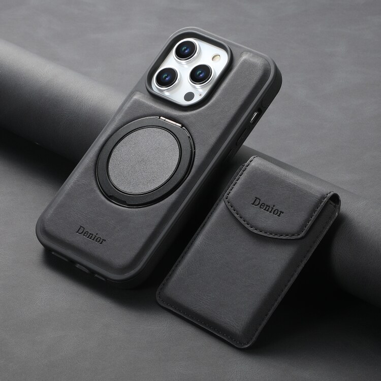 Kunstlæderetui med magnetisk kortholder til iPhone 16 Plus med aftagelig holder - Sort