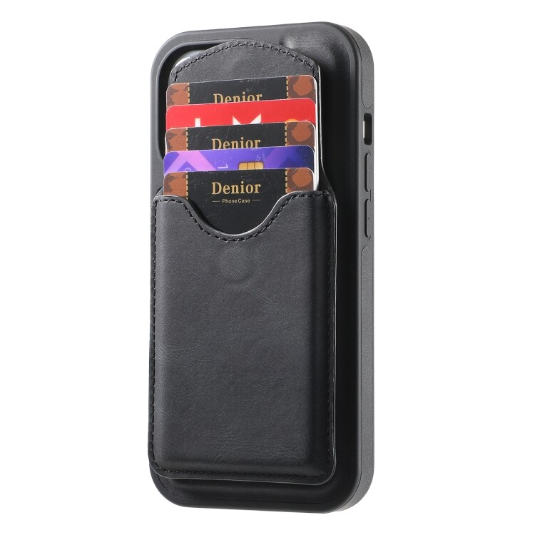Kunstlæderetui med magnetisk kortholder til iPhone 16 Plus med aftagelig holder - Sort