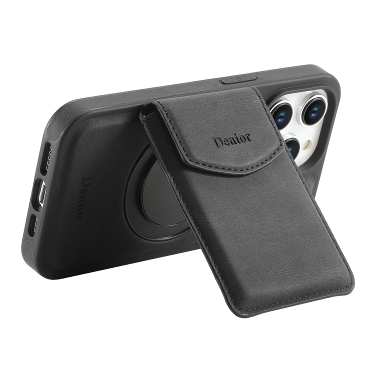 Kunstlæderetui med magnetisk kortholder til iPhone 16 Plus med aftagelig holder - Sort