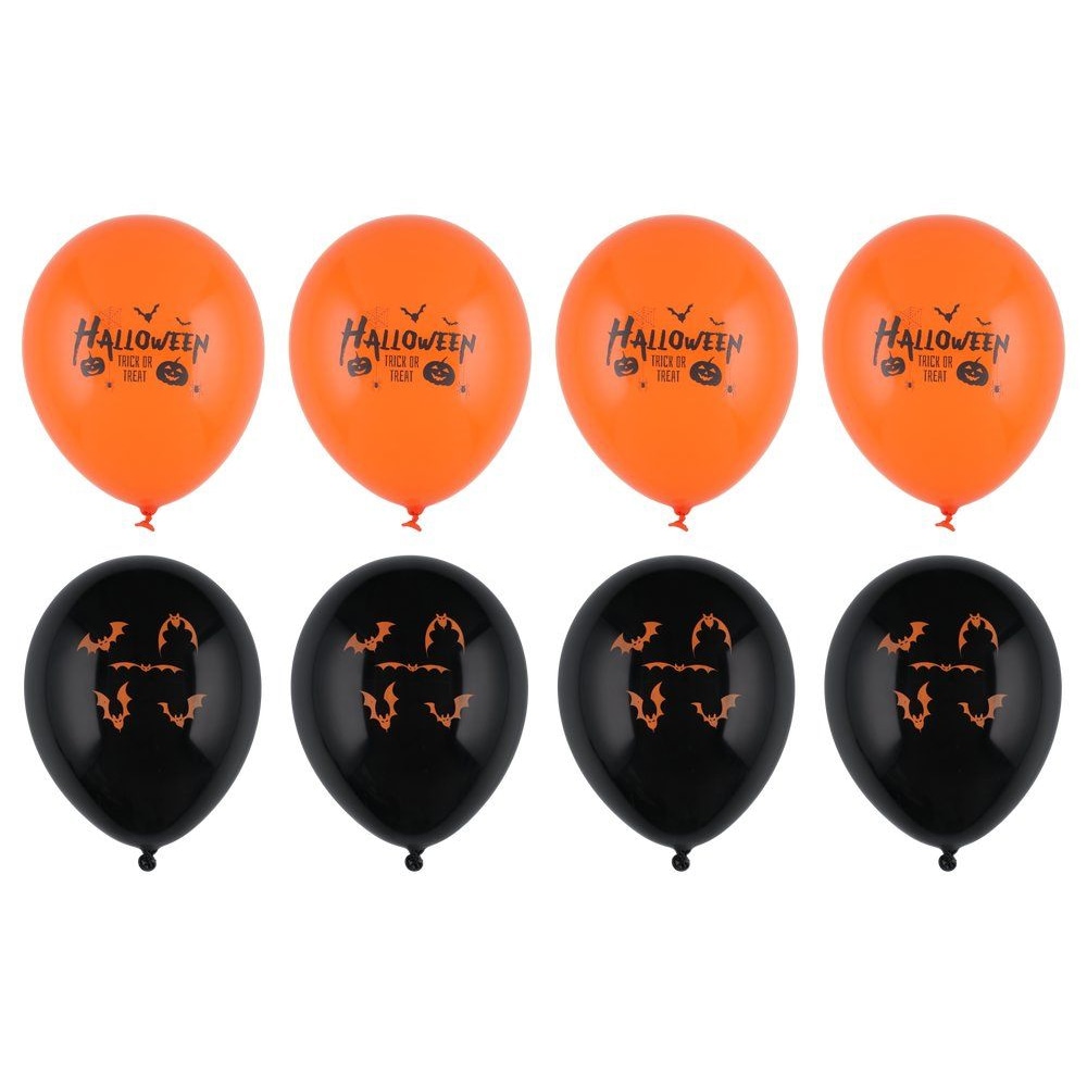 Halloweenballonger 30 cm 8-pack med fladdermus- och textmotiv