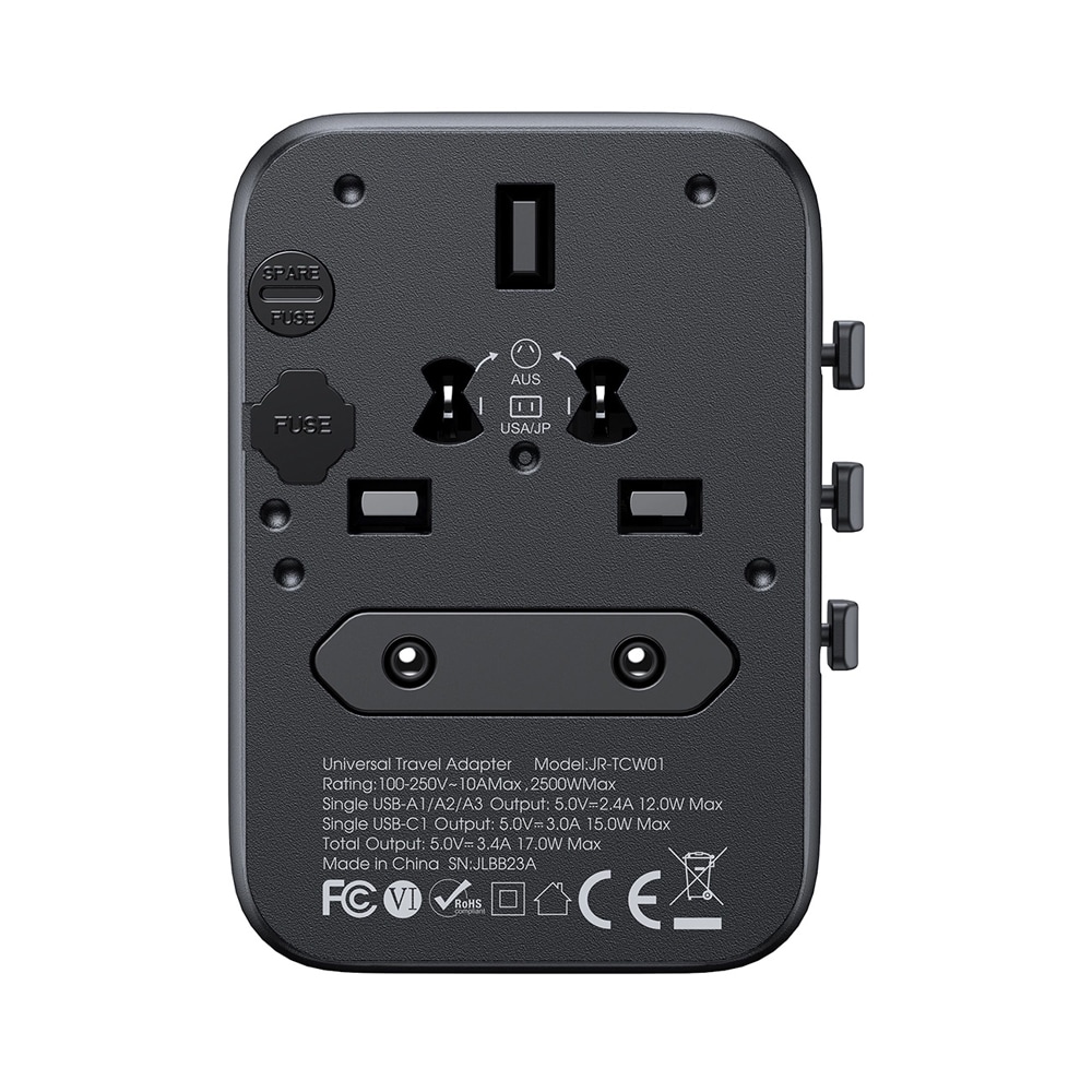 Joyroom Reseadapter 17W med EU / US / UK / JP / AU / CN - Svart