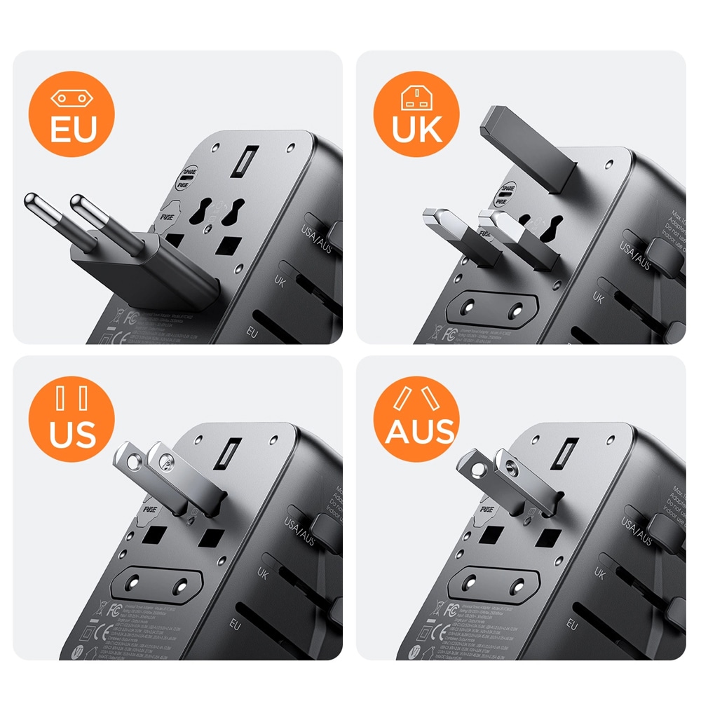 Joyroom Reseadapter 17W med EU / US / UK / JP / AU / CN - Svart