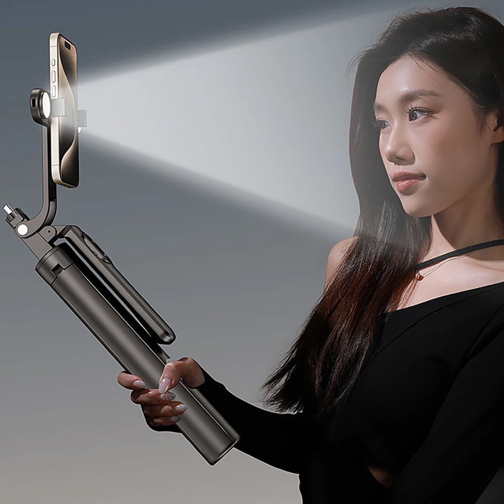 Selfie-stick med tripod, LED-lampor och teleskophandtag 1,75 m samt Bluetooth 5.2