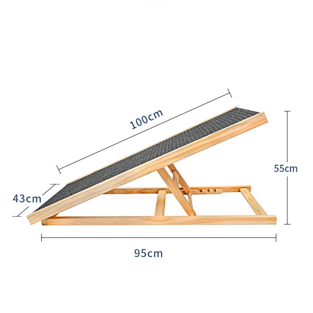 Säädettävä puinen koiraramppi, jossa on liukumaton pinta, 100x43 cm
