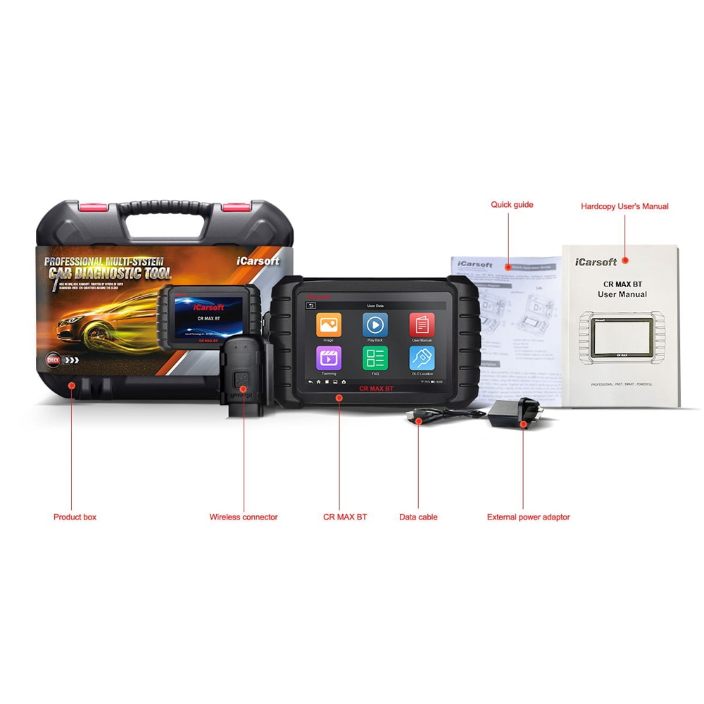 iCarsoft CR Max Bluetooth vikakoodinlukija - ammattimainen auton diagnostiikkatyökalu, jossa on langaton OBD-yhteys