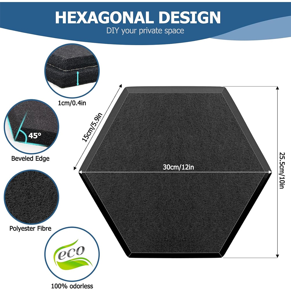 Ljuddämpande hexagonpaneler i polyester, 12-pack