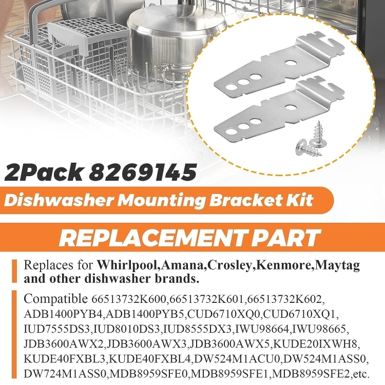 Monteringsbraketter 8269145 for Whirlpool oppvaskmaskin - 2-pakning i galvanisert stål