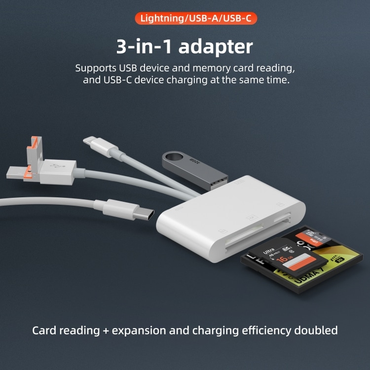 Minneskortläsare med Lightning, USB, MicroUSB och USB-C – Snabb filöverföring och flexibel anslutning