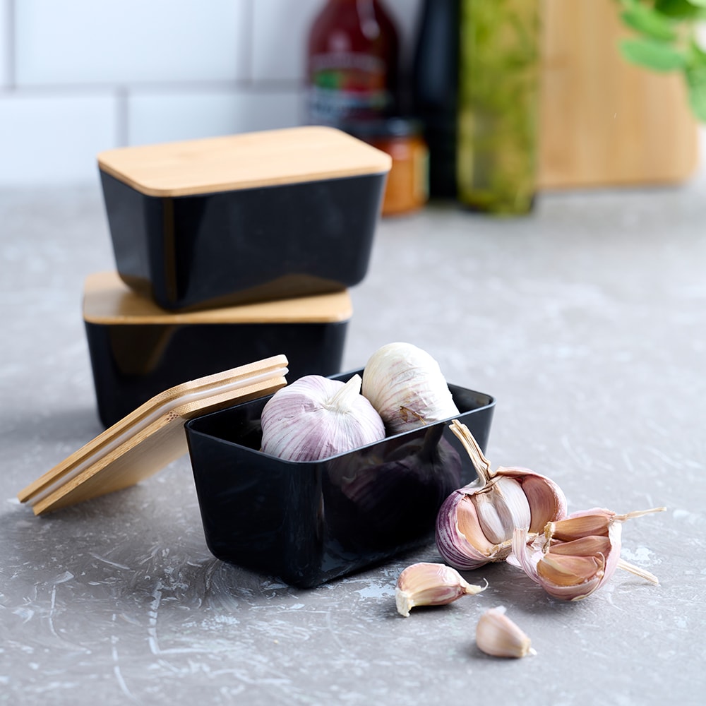 Förvaringslåda 3-pack med bambulock och hållbara plastlådor