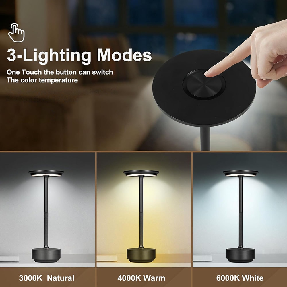 Bordslampa/nattlampa med touchkontroll och USB-laddning - Svart