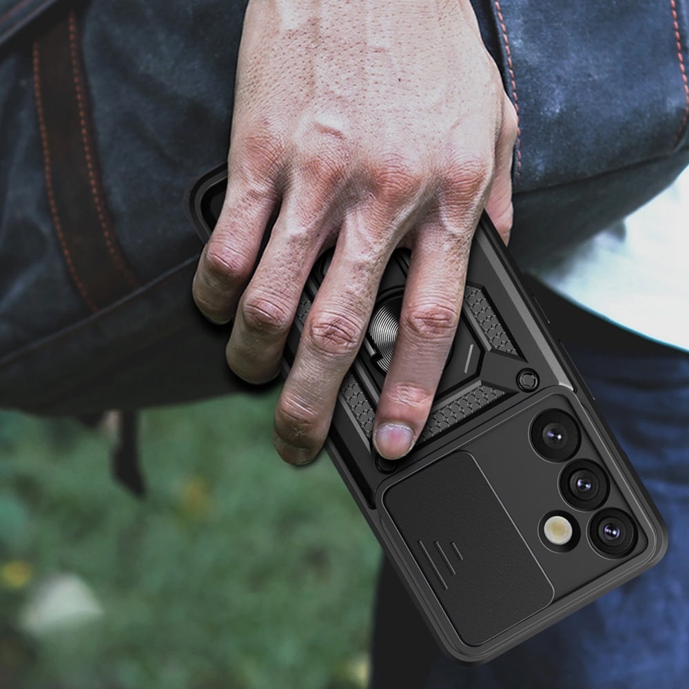 Bagcover med kamerabeskyttelse og mobilring til Samsung Galaxy S25+ - Sort