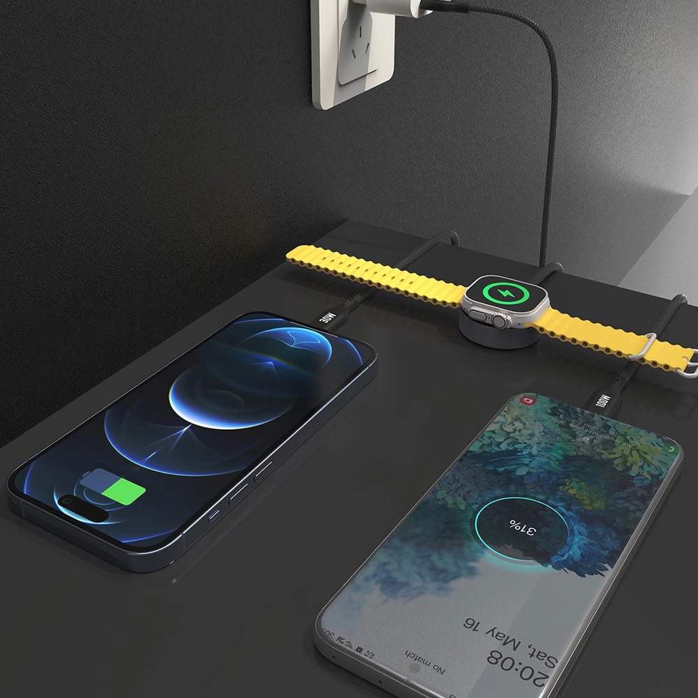 Dudao 3-i-1 USB-kabel med Apple Watch-laddare, USB-C och Lightning