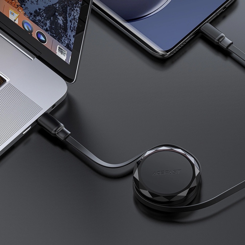 Acefast Utdragbar USB-C-kabel 60W - Svart