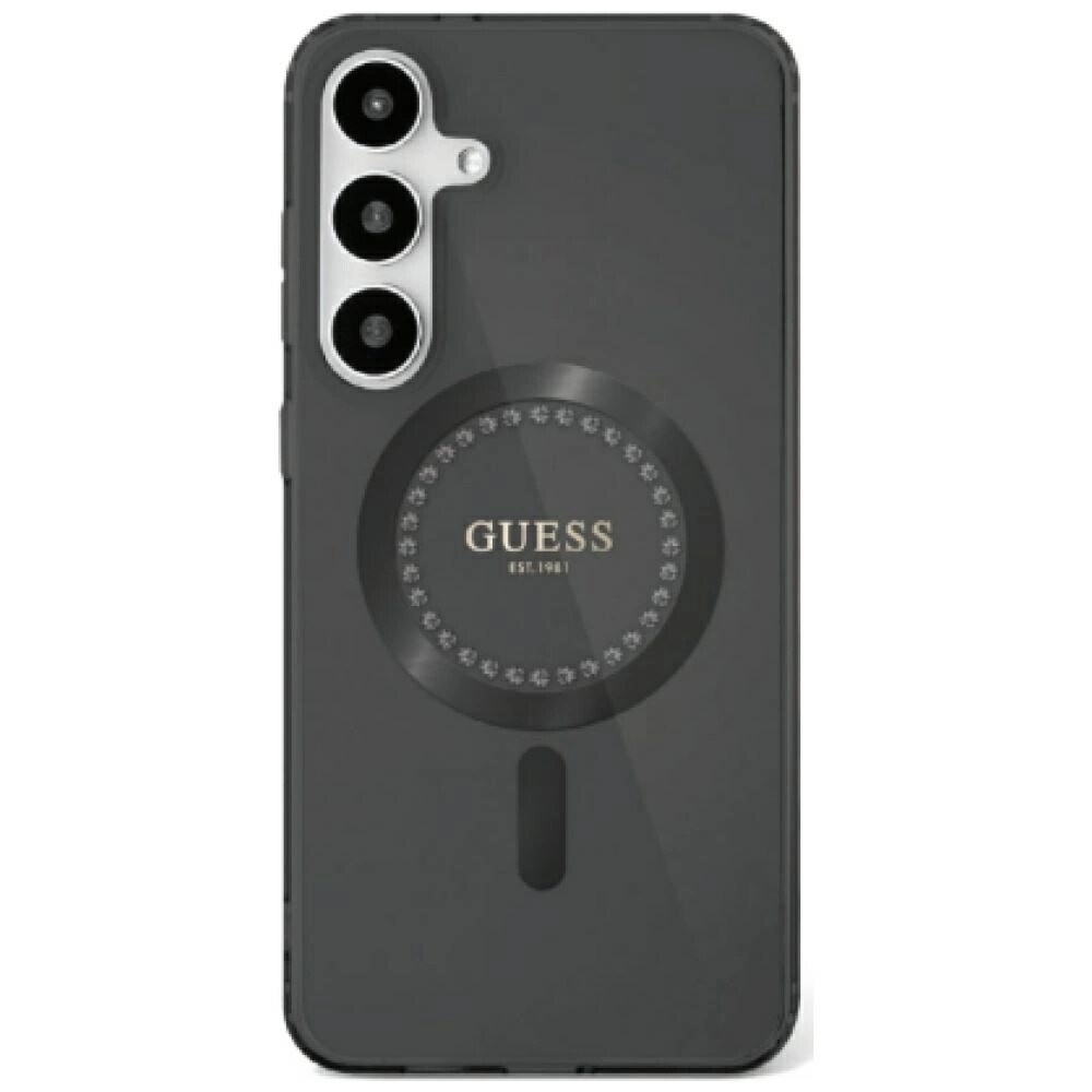 Guess Rhinestone Case med MagSafe till Samsung Galaxy S25 med klassisk logotyp - Svart