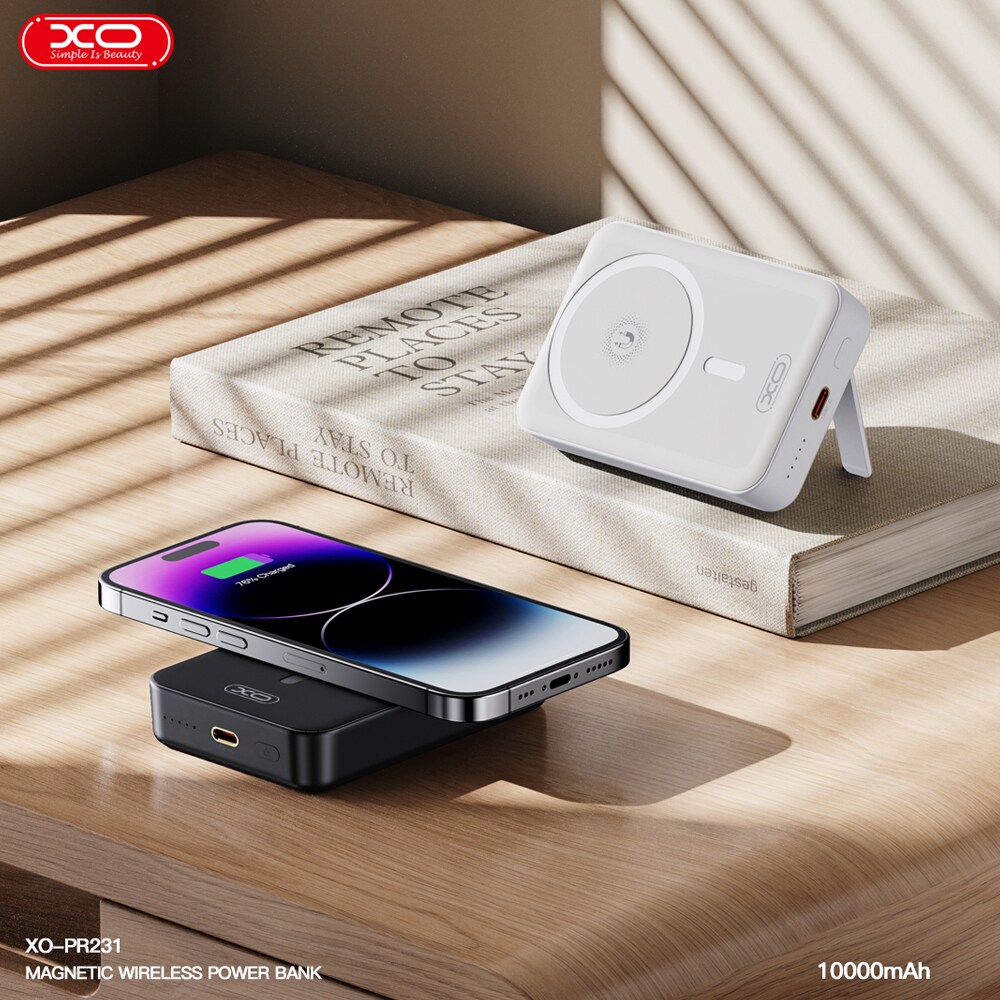 XO Powerbank 10000mAh med magnetisk laddning 20W - Vit