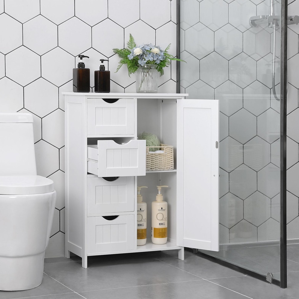 Badrumsskåp med 4 lådor – Vit förvaringsmöbel med stilren design