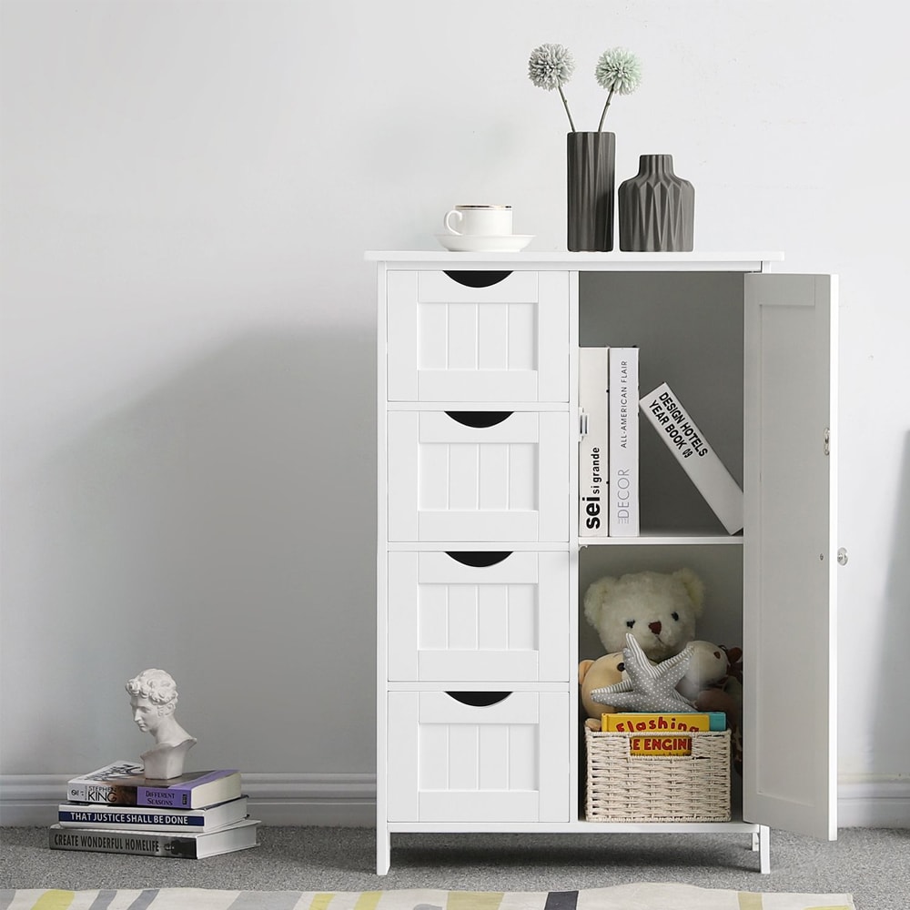 Badrumsskåp med 4 lådor – Vit förvaringsmöbel med stilren design