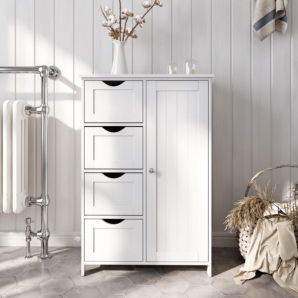 Badrumsskåp med 4 lådor – Vit förvaringsmöbel med stilren design