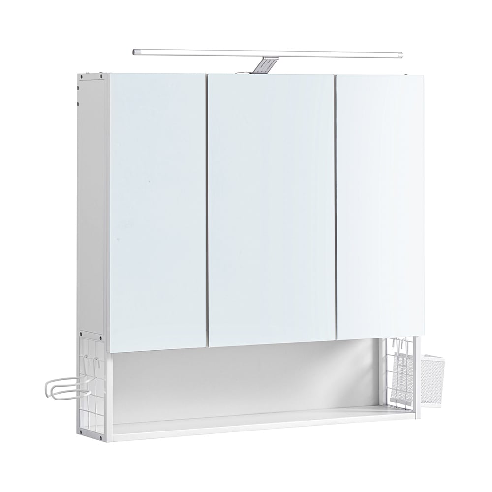 Spegelskåp med 3 dörrar och en hylla - Vit
