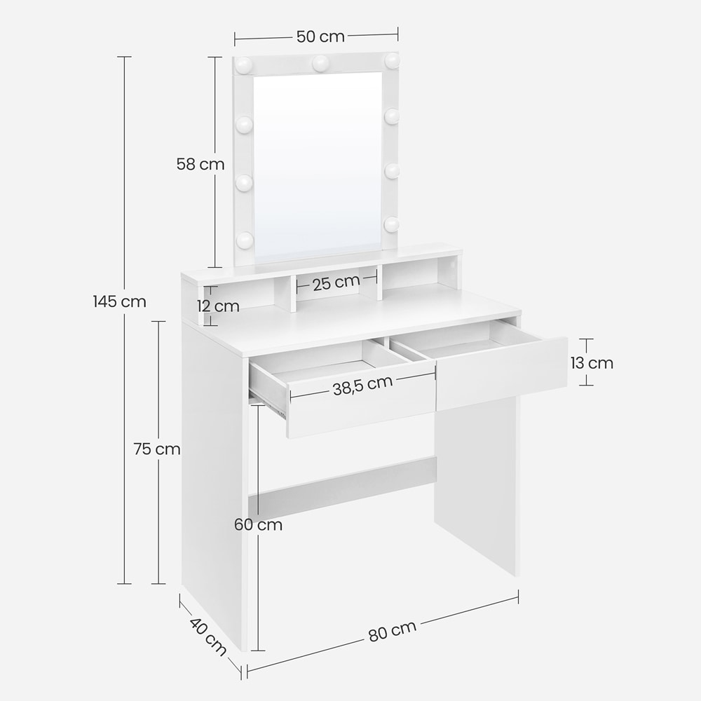 Sminkbord med LED-spegel och justerbar ljusstyrka