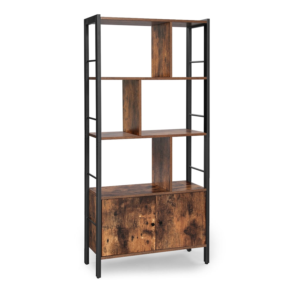 Industriell hylla med skåp och justerbara ben - Brun/Svart