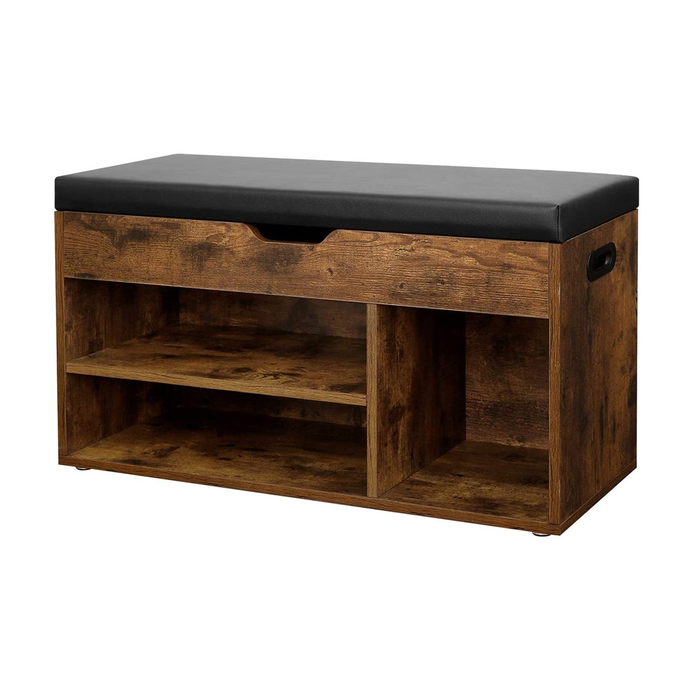 Skoställ med vadderad sittbänk och förvaringsfack – Brun/Svart