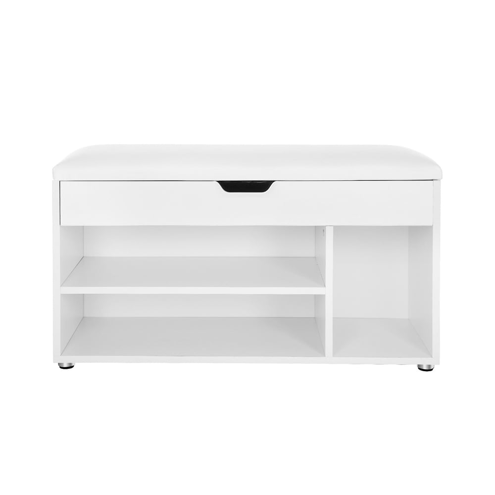 Skoställ med vadderad sittbänk och förvaringsfack – Vit