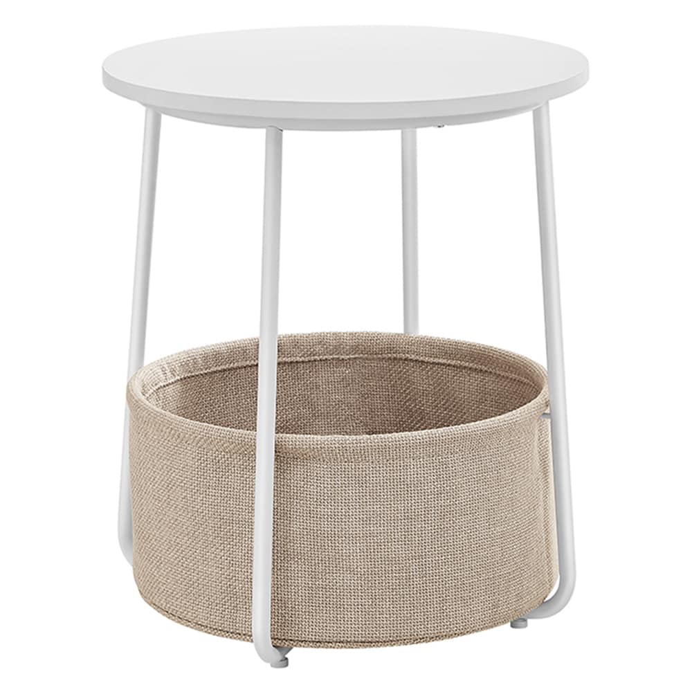 Runt sidobord med tygkorg - Vit