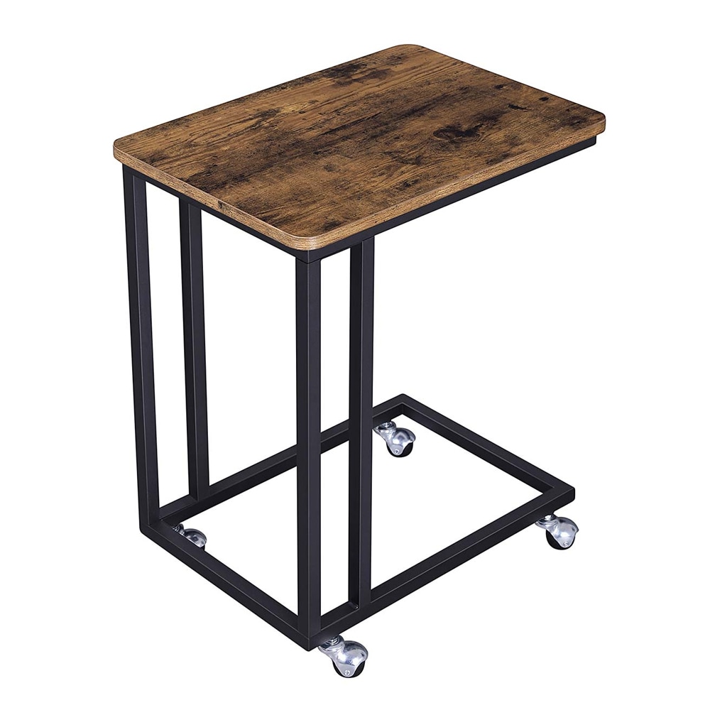 Sidobord med hjul och industriell design i brun/svart