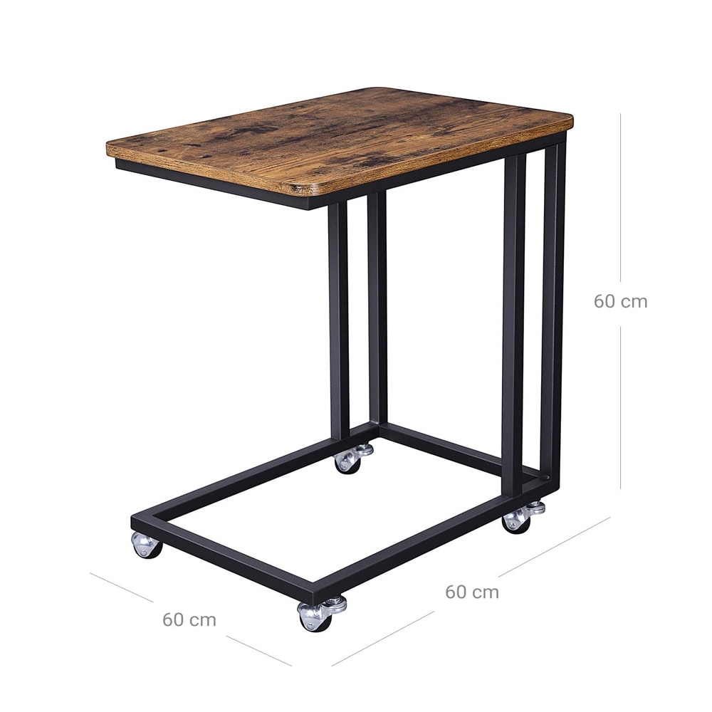 Sidobord med hjul och industriell design i brun/svart